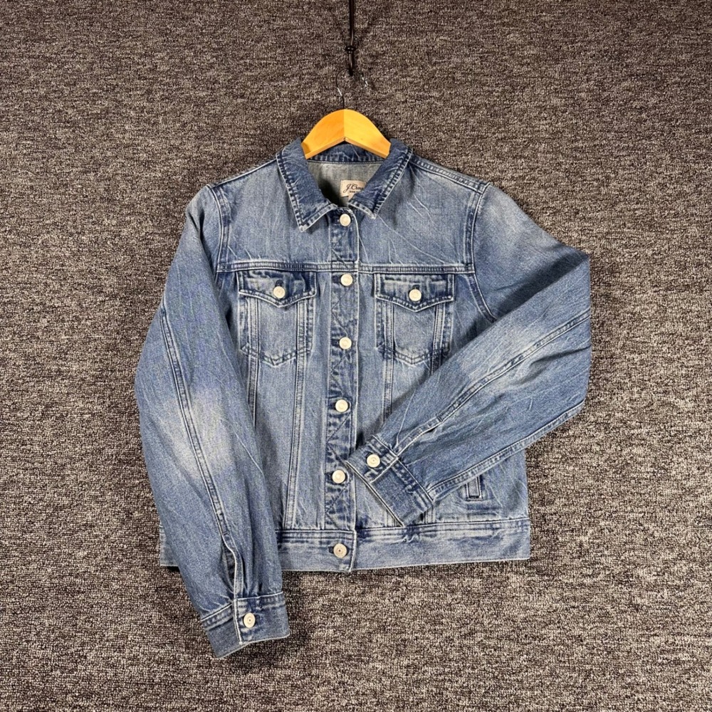 J.Crew Womens Medium Wash Denim Jacket Blue Size M Button Front Classic Trucker